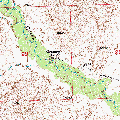 Topographic Map of Granger Ranch, WY