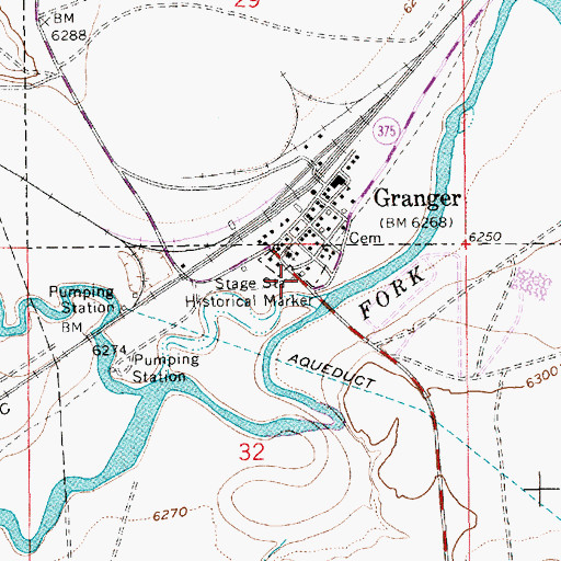 Topographic Map of Granger Stage Station Historical Marker, WY