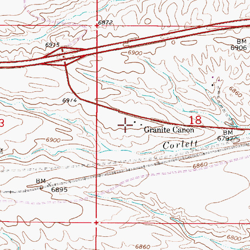 Topographic Map of Granite Canon, WY
