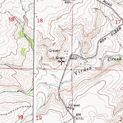 Topographic Map of Grant Cemetery, WY
