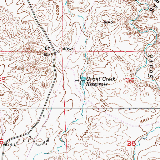 Topographic Map of Grant Creek Reservoir, WY