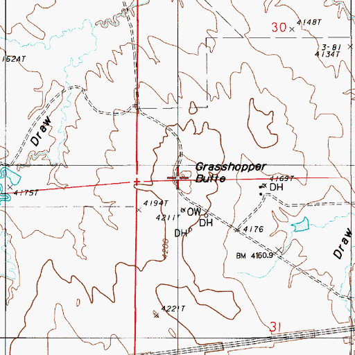 Topographic Map of Grasshopper Butte, WY