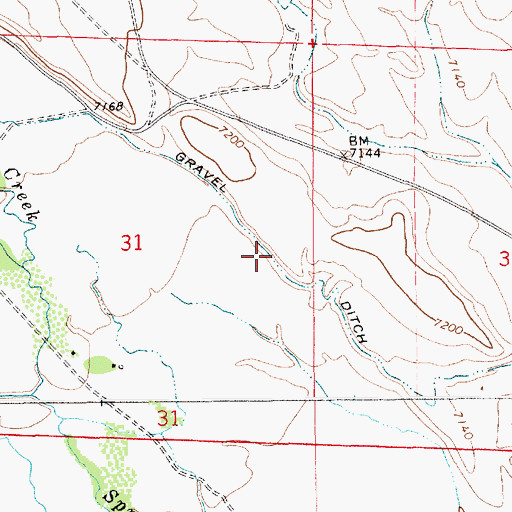 Topographic Map of Gravel Ditch, WY