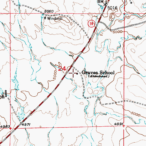 Topographic Map of Graves School, WY