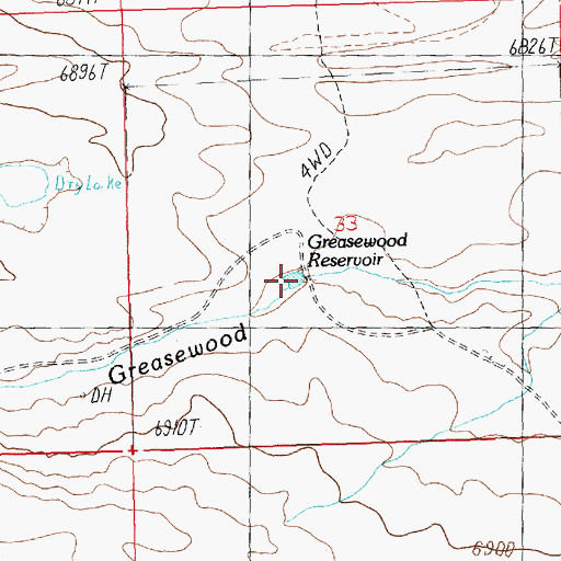 Topographic Map of Greasewood Reservoir, WY