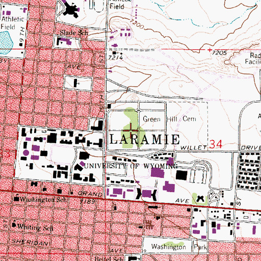 Topographic Map of Green Hill Cemetery, WY