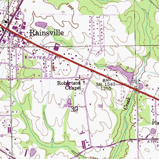 Topographic Map of Robertson Chapel United Methodist Church, AL