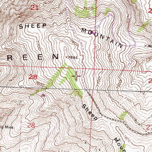 Topographic Map of Green Mountains, WY
