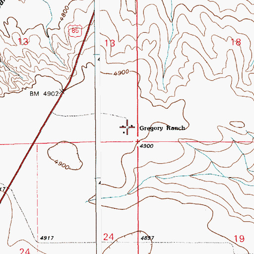 Topographic Map of Gregory Ranch, WY