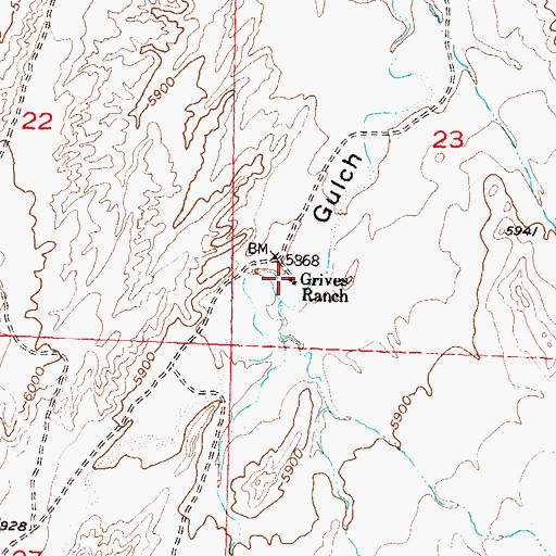 Topographic Map of Grives Ranch, WY