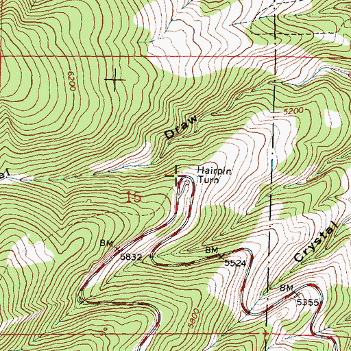 Topographic Map of Hairpin Turn, WY