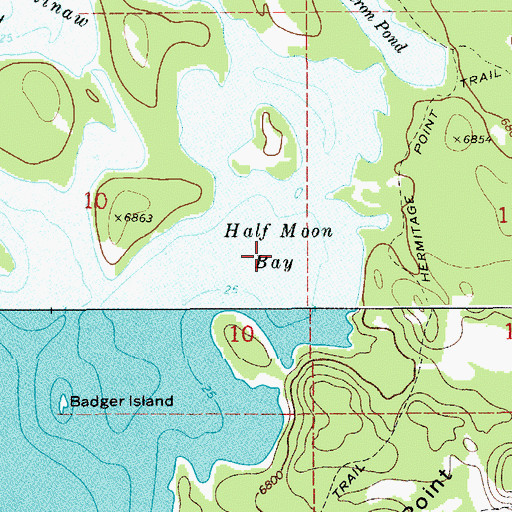 Topographic Map of Half Moon Bay, WY