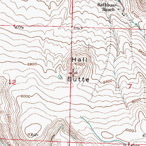 Topographic Map of Hall Butte, WY