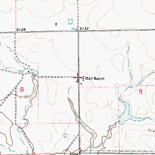 Topographic Map of Hall Ranch, WY