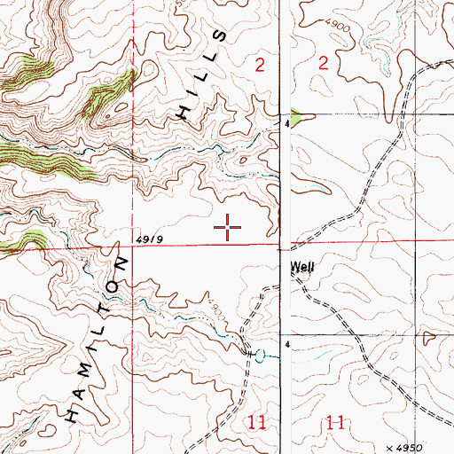 Topographic Map of Hamilton Hills, WY