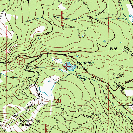 Topographic Map of Hanging Lake, WY