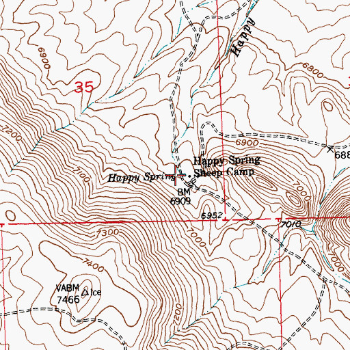 Topographic Map of Happy Spring, WY