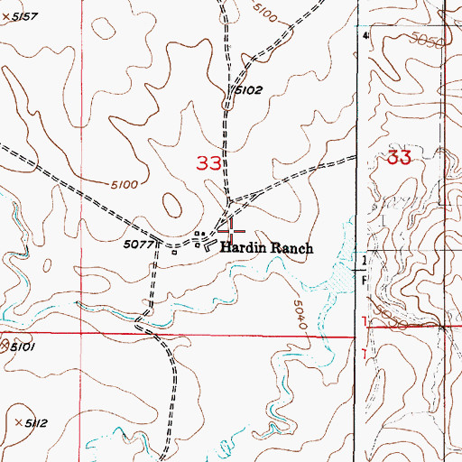 Topographic Map of Hardin Ranch, WY