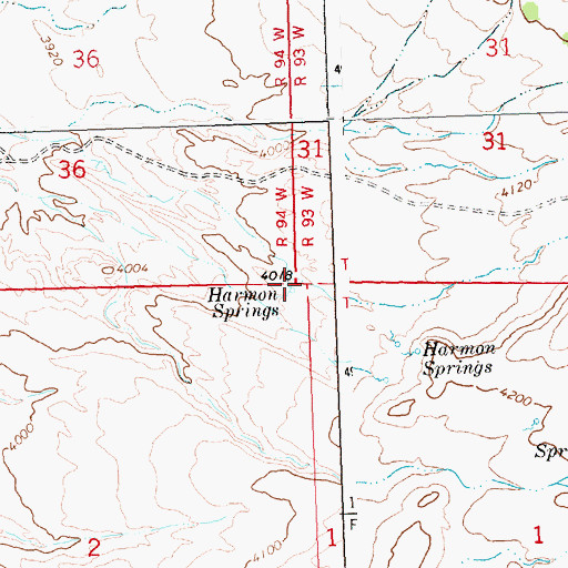 Topographic Map of Harmon Springs, WY