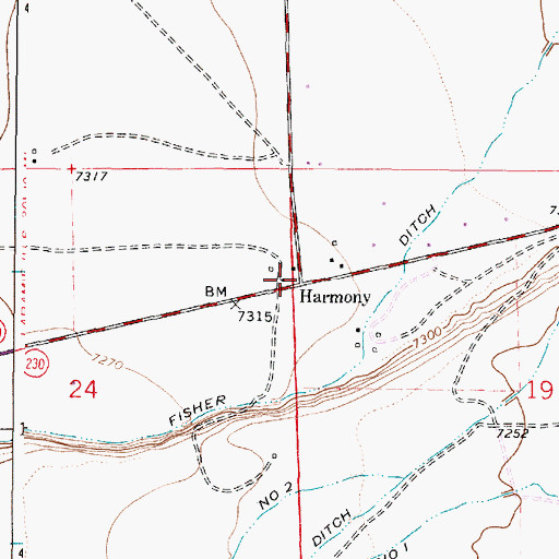 Topographic Map of Harmony, WY