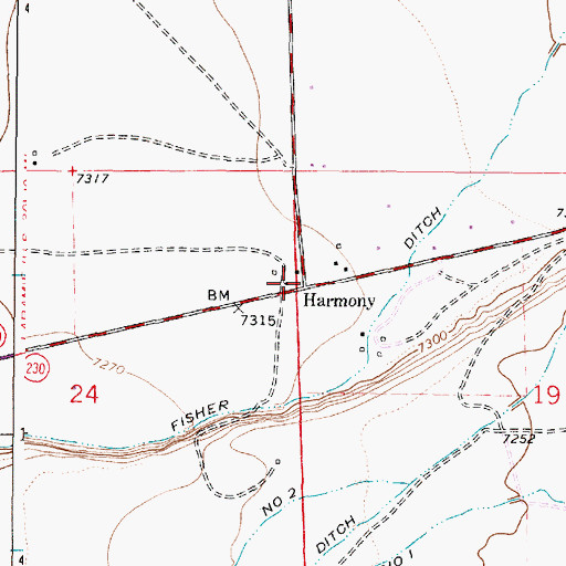 Topographic Map of Harmony, WY