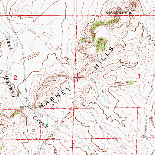Topographic Map of Harney Hills, WY