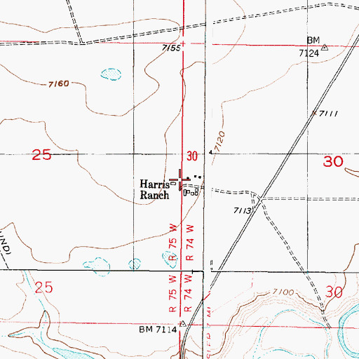 Topographic Map of Harris Ranch, WY