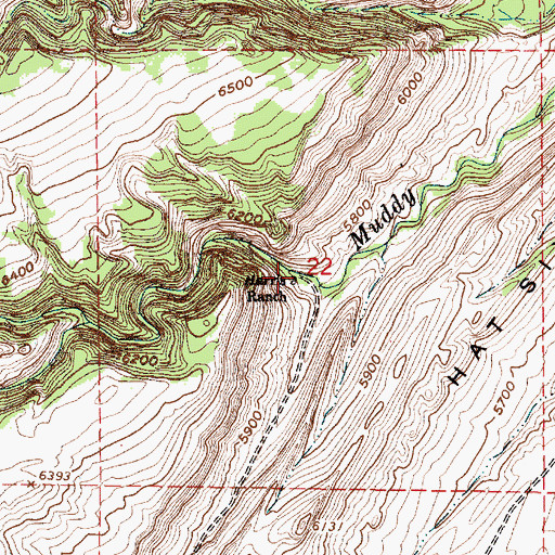 Topographic Map of Harris Ranch, WY