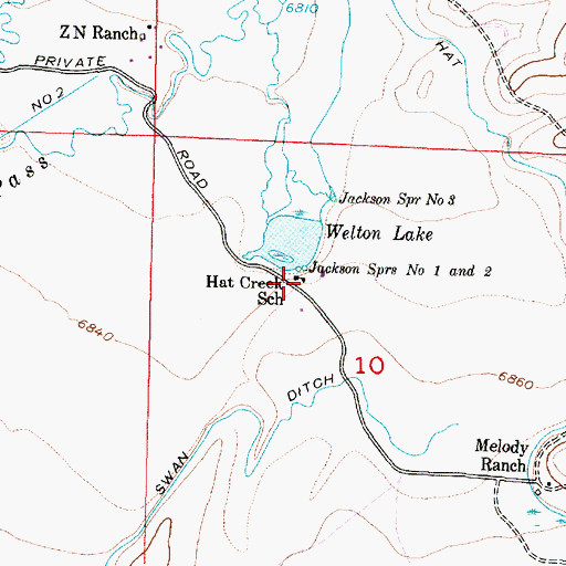 Topographic Map of Hat Creek School, WY