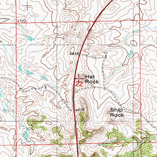 Topographic Map of Hat Rock, WY