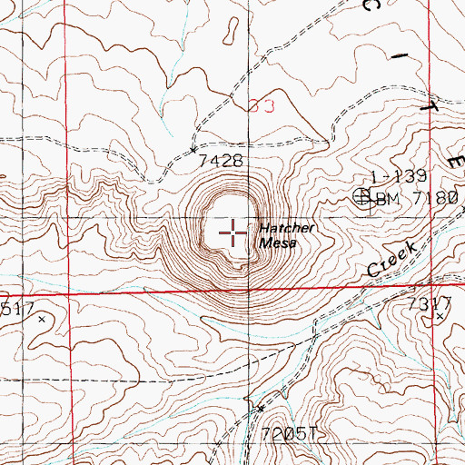 Topographic Map of Hatcher Mesa, WY