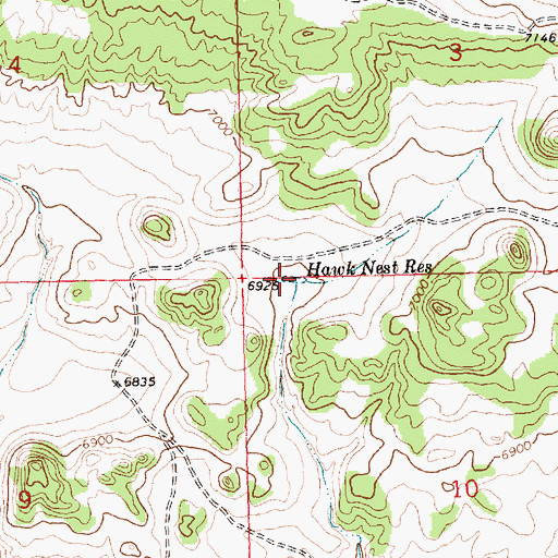 Topographic Map of Hawk Nest Reservoir, WY