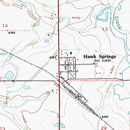 Topographic Map of Hawk Springs, WY