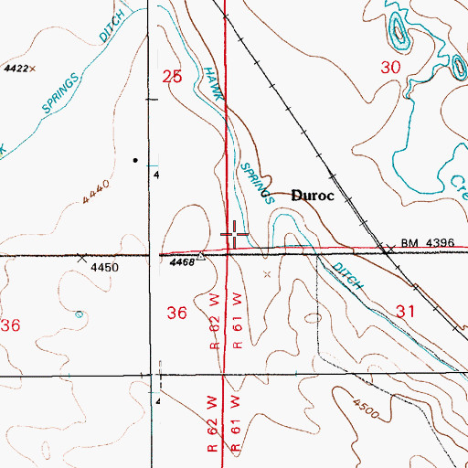 Topographic Map of Hawk Springs Ditch, WY
