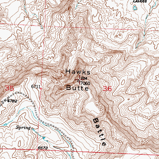 Topographic Map of Hawks Butte, WY