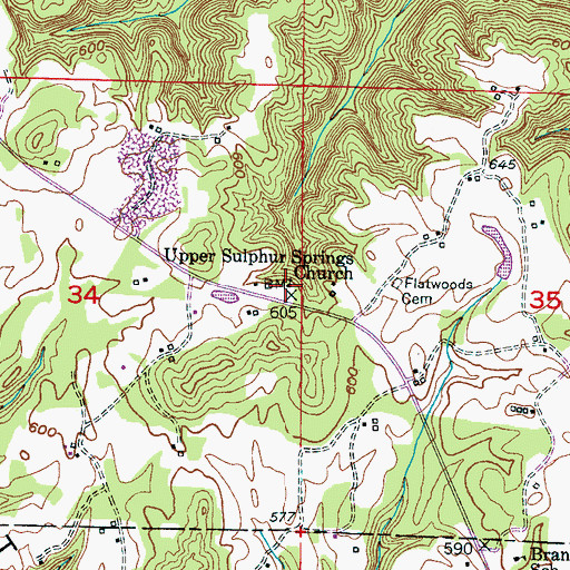 Topographic Map of Upper Sulphur Springs Church, AL