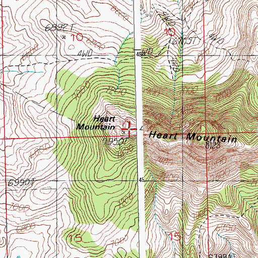 Topographic Map of Heart Mountain, WY