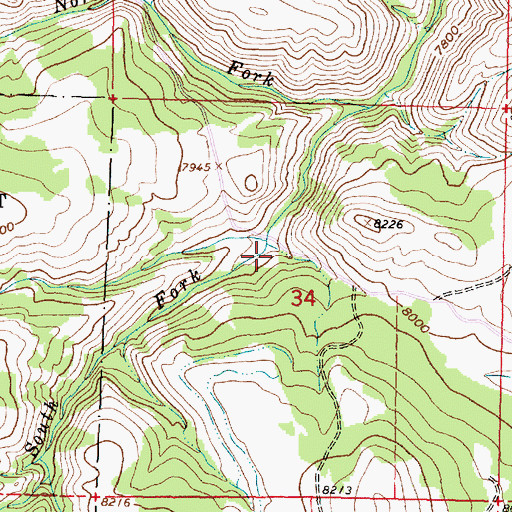 Topographic Map of Hell Creek, WY