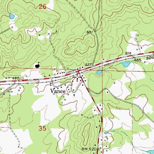 Topographic Map of Vance, AL