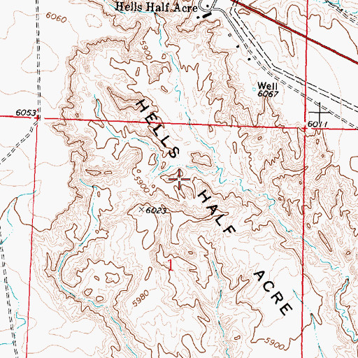 Topographic Map of Hells Half Acre, WY