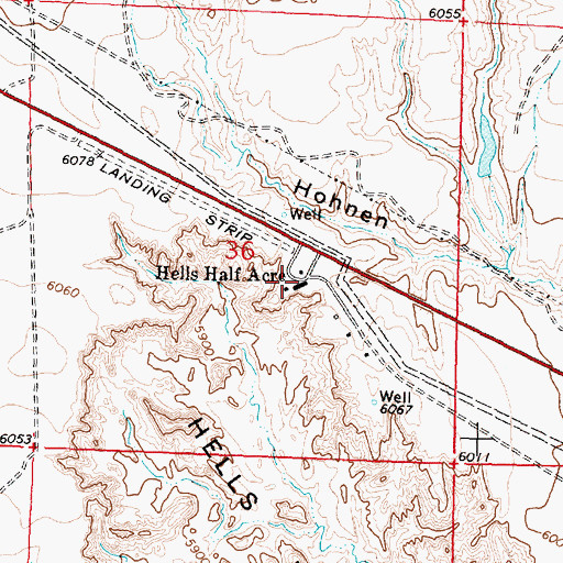 Topographic Map of Hells Half Acre, WY