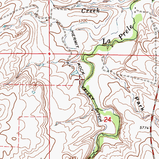 Topographic Map of Hermit Rock Valley Ditch, WY