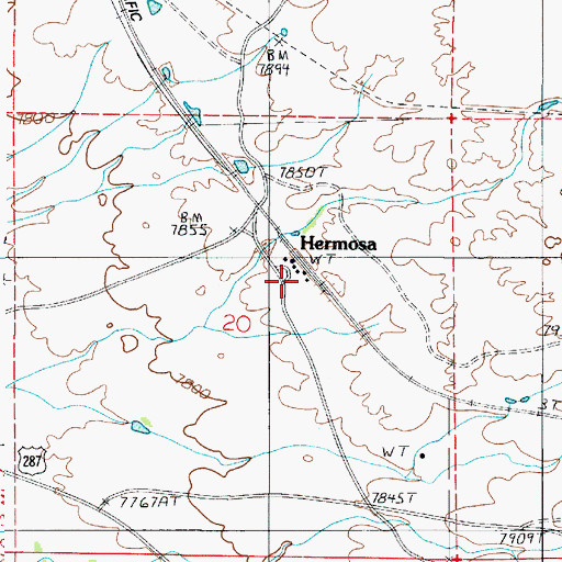 Topographic Map of Hermosa, WY