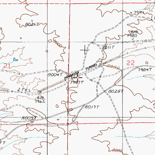 Topographic Map of Hermosa Tunnel, WY