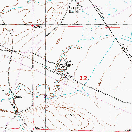 Topographic Map of Hess Ranch, WY