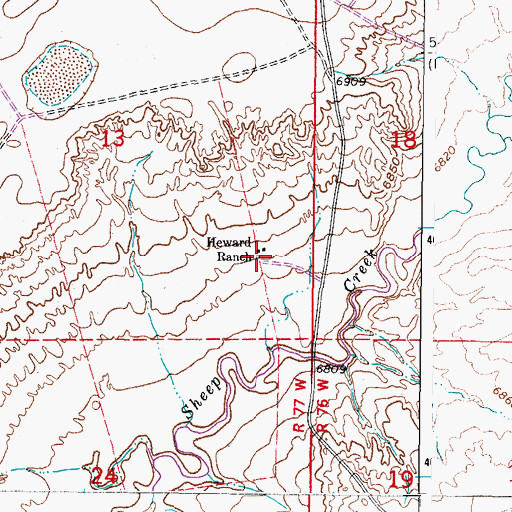 Topographic Map of Heward Ranch, WY
