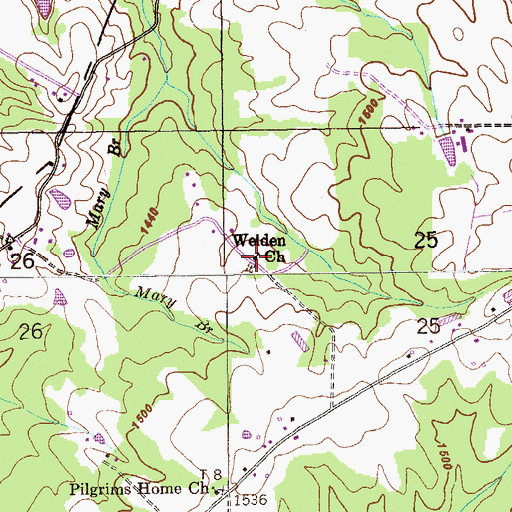 Topographic Map of Welden Church, AL