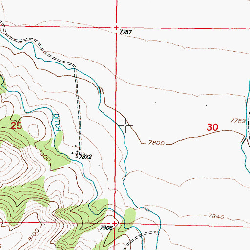 Topographic Map of Highland Ditch, WY