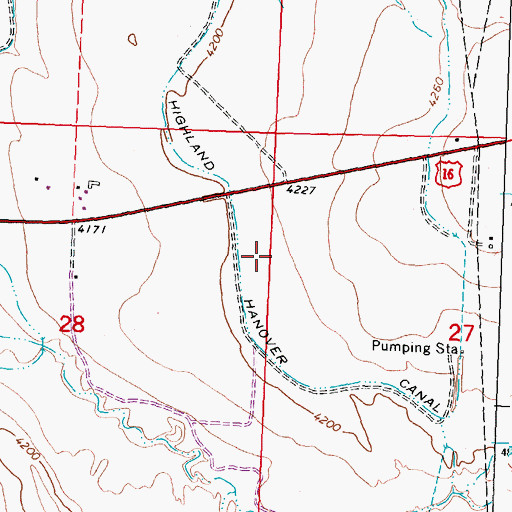 Topographic Map of Highland Hanover Canal, WY