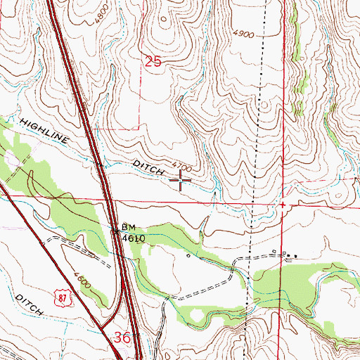 Topographic Map of Highline Ditch, WY
